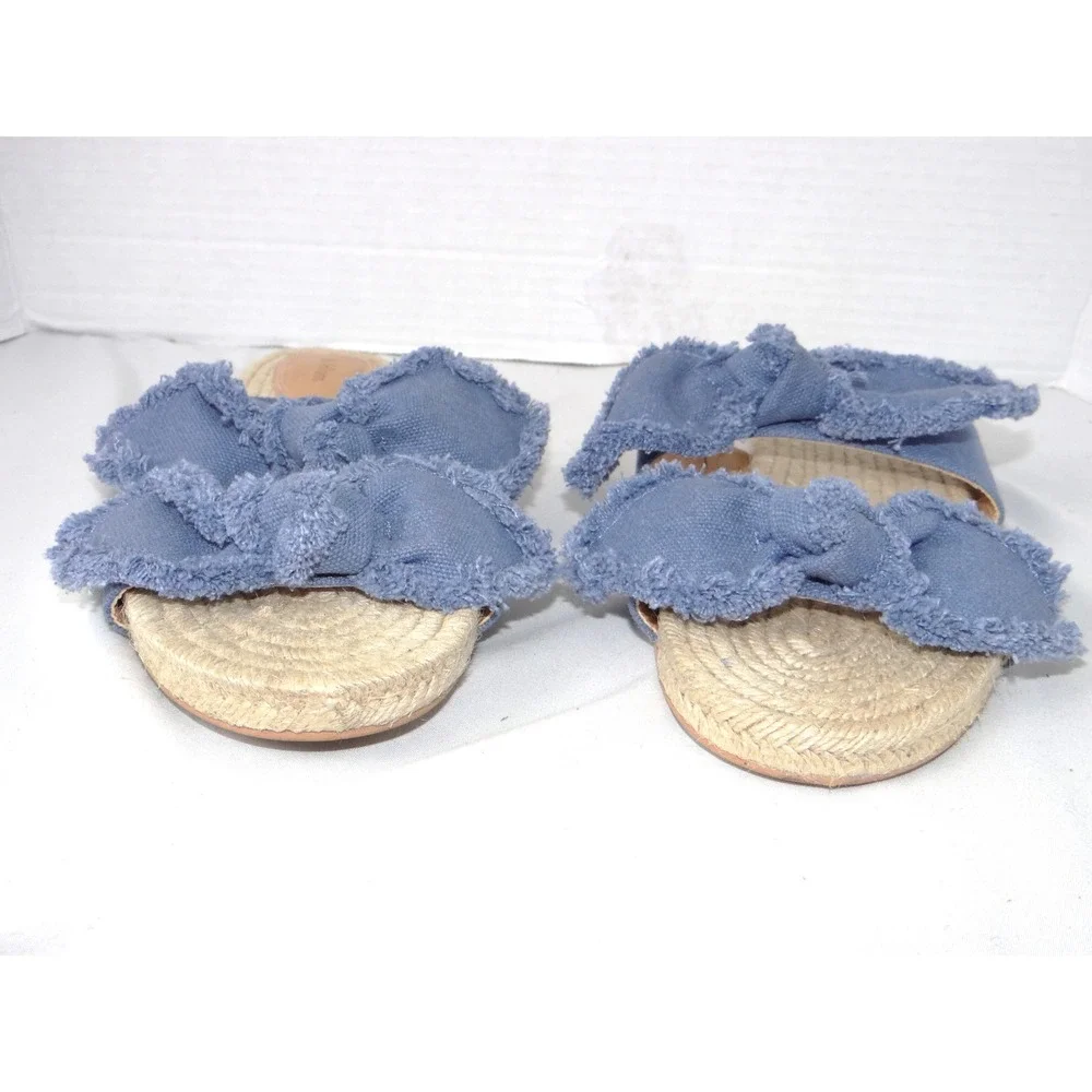 B Blass‎ Womens Blue Frayed Bow Espadrille Slide Sandals Flat Jute Size 7.5M 38